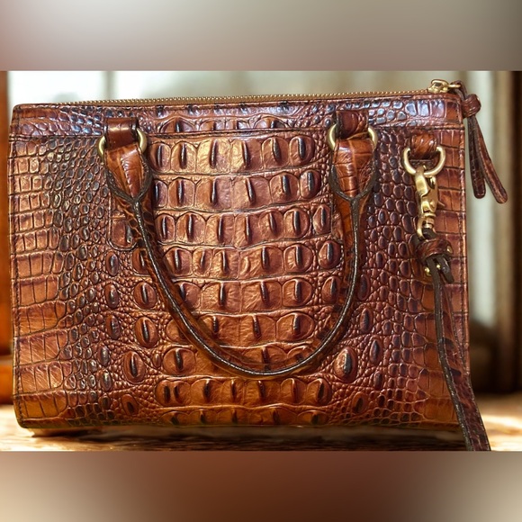 Brahmin Pecan Melbourne Croc Embossed Leather Satchel Crossbody Bag - Picture 2 of 8